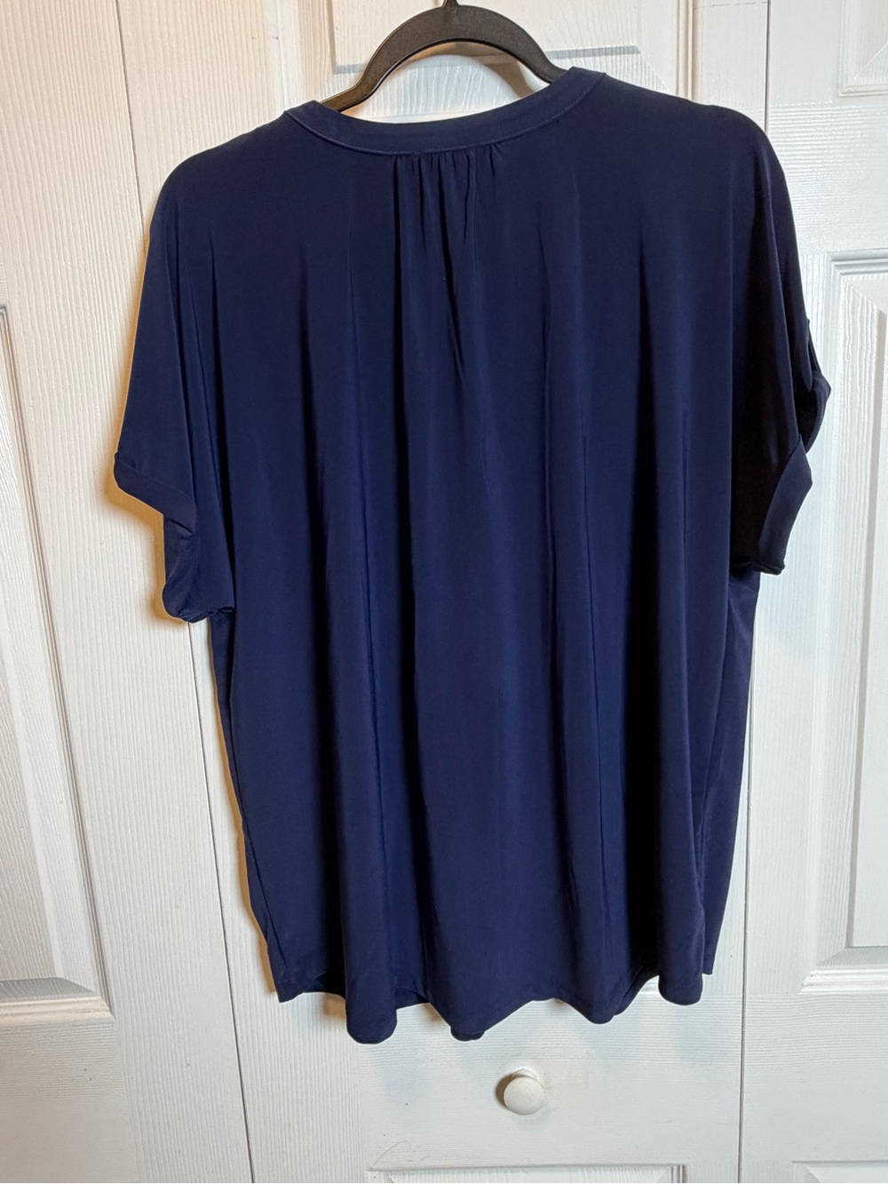 NWT Jones New York Signature Navy Roll Tab Blouse XL Stretch Top - Picture 6 of 8